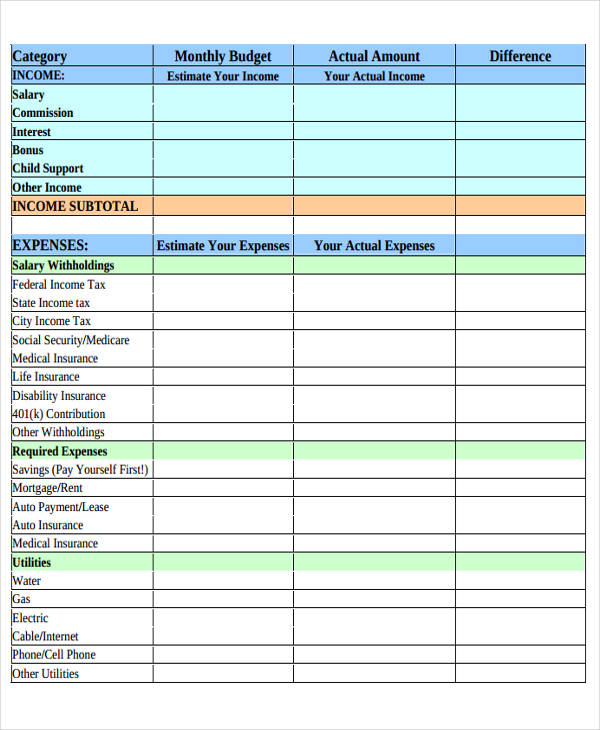 monthly expense report template