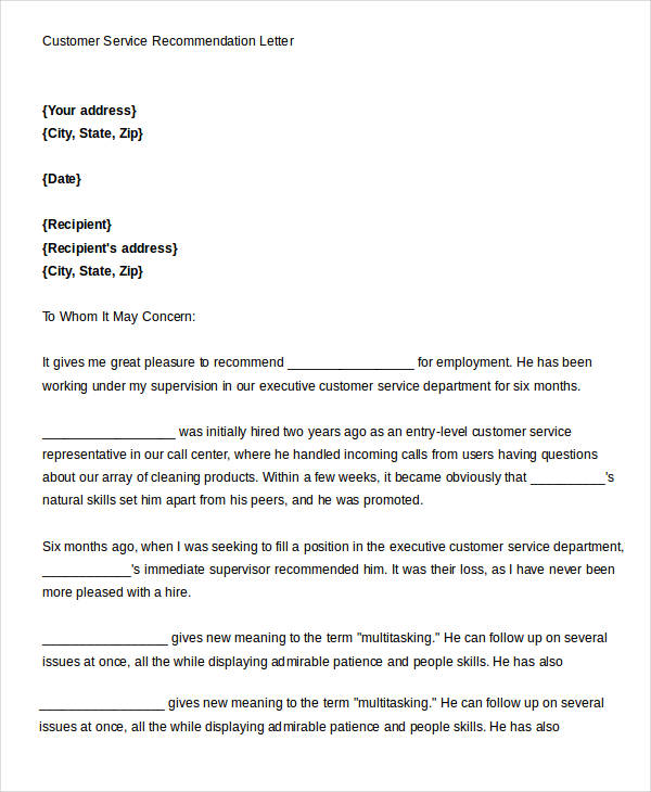 Customer Reference Letter For Business