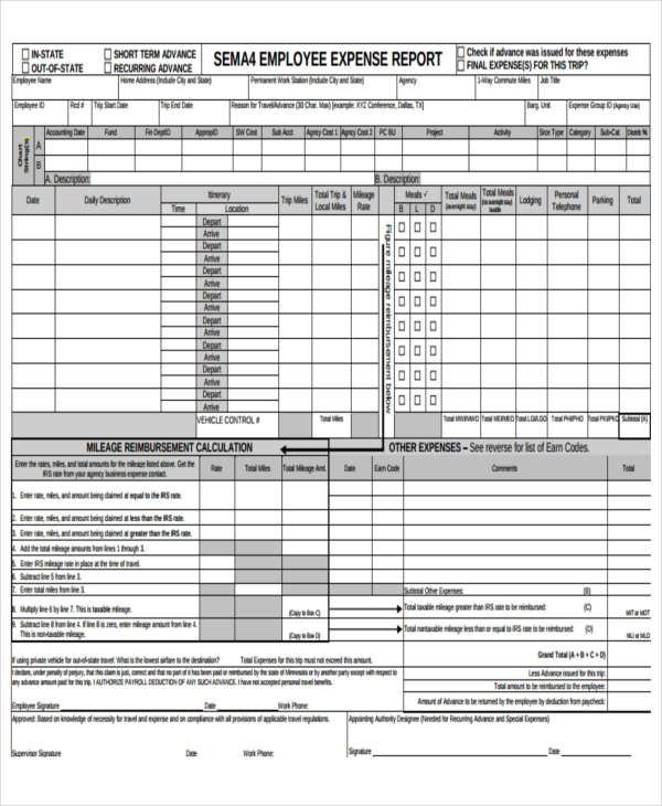 personal business expense report