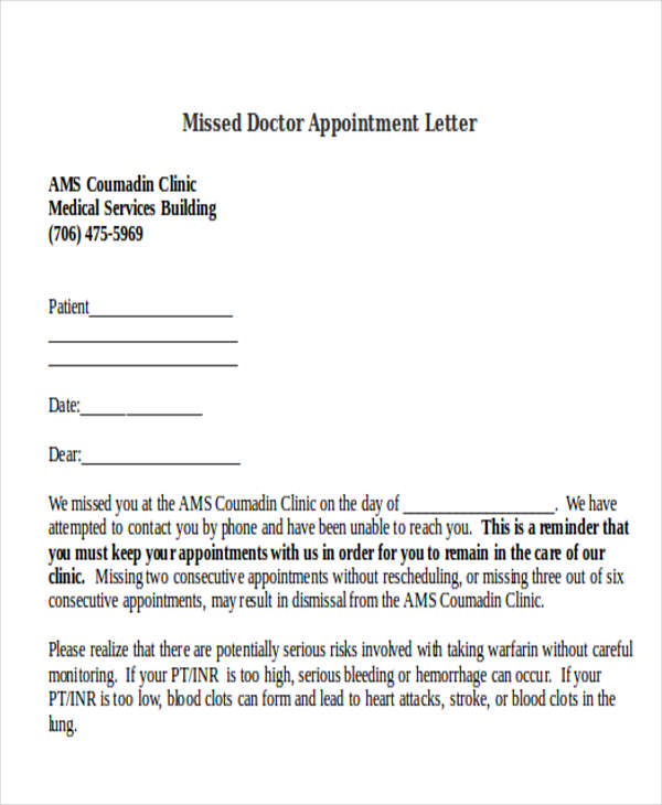 6 Missed Appointment Letter Templates Free Samples Examples