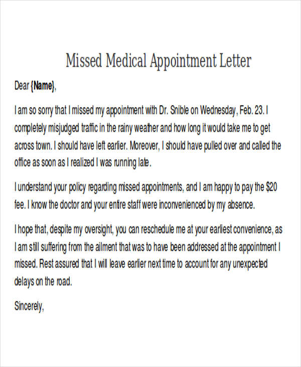 Patient Missed Appointment Letter Template Examples Letter Template ...