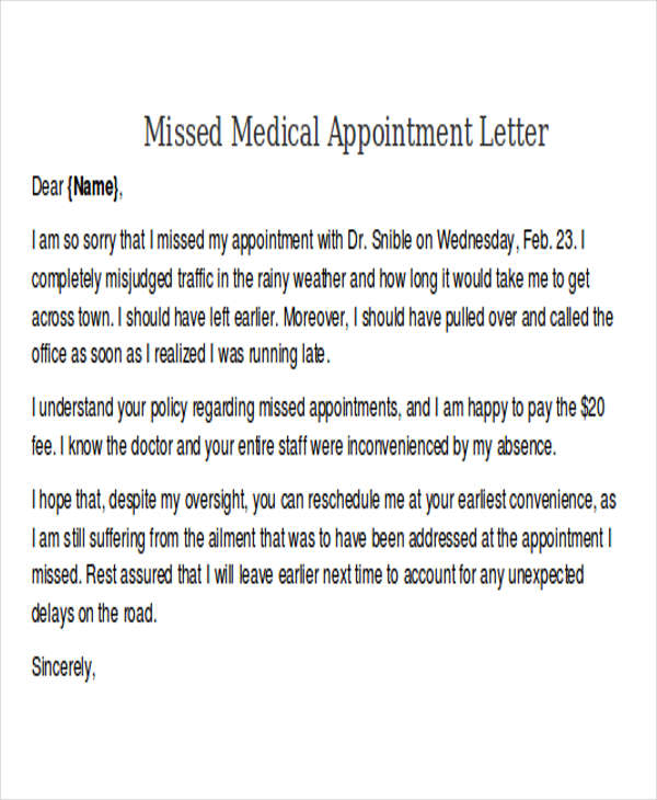 Patient Missed Appointment Letter Template Examples Letter Template