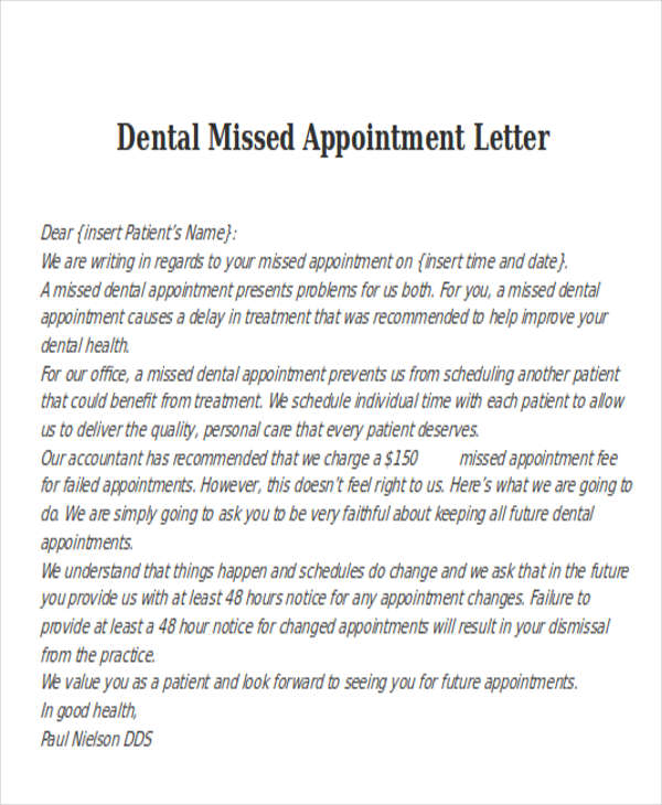 6  Missed Appointment Letter Templates Free Samples Examples Format