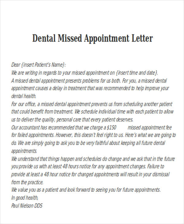 6 Missed Appointment Letter Templates Free Samples Examples Format Download 2212