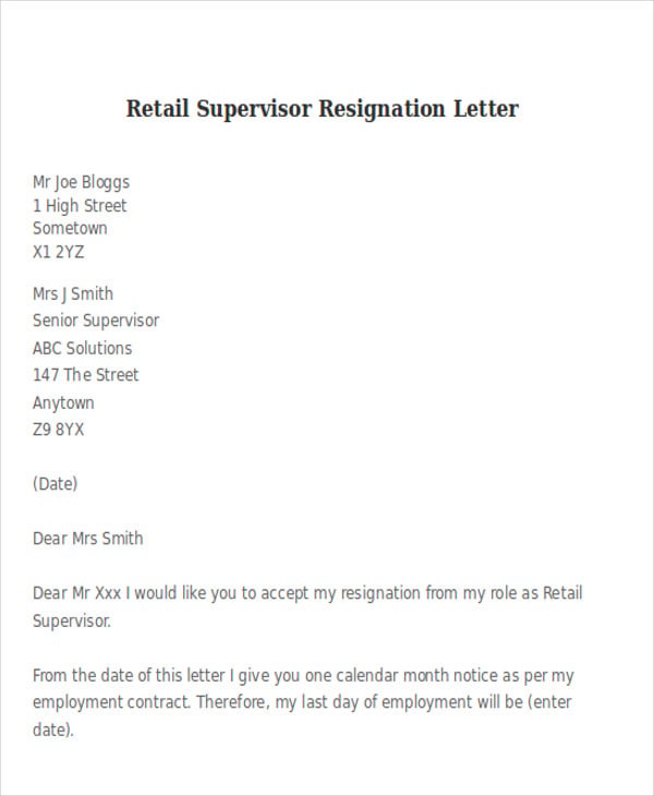 retail-supervisor-resignation-letter