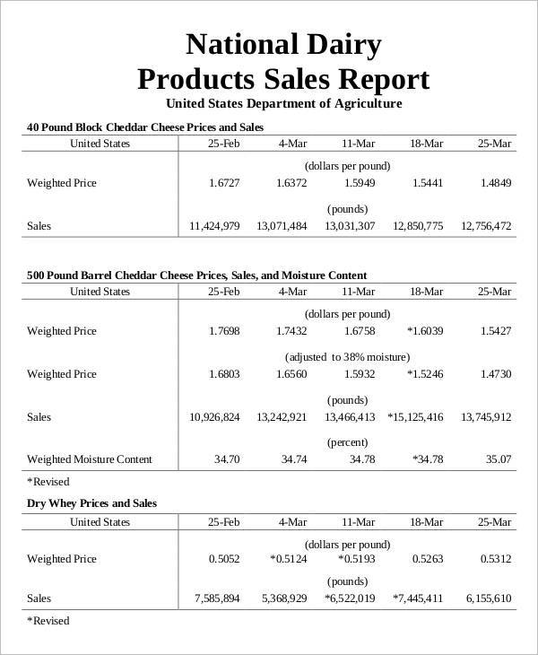 national dairy products sales report