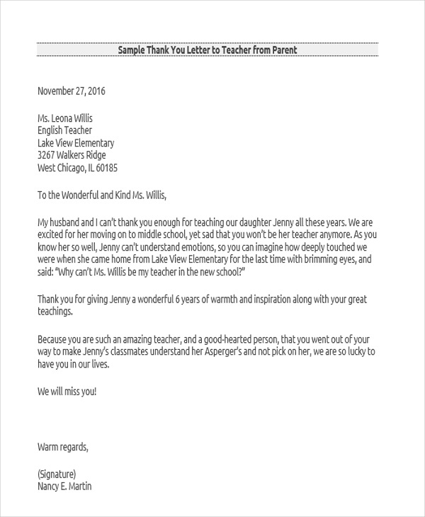 13+ Sample Teacher Thank You Letters - Free Sample, Example Format Download