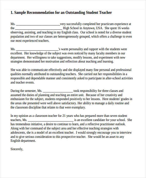 11+ High School Recommendation Letter Template - 10+ Free ...