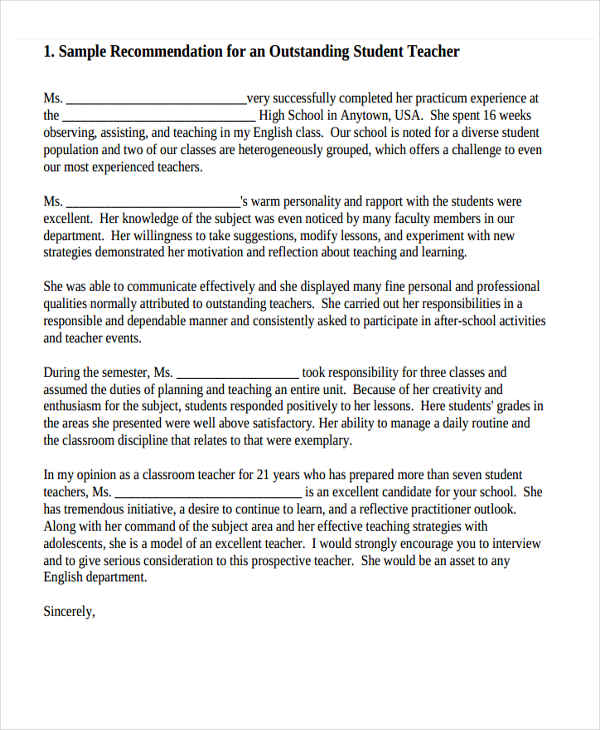 14+ High School Recommendation Letter Template - 14+ Free Word, PDF ...