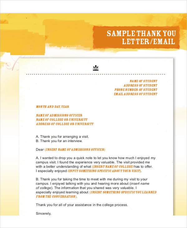 Thank You Letter After Campus Visit from images.template.net