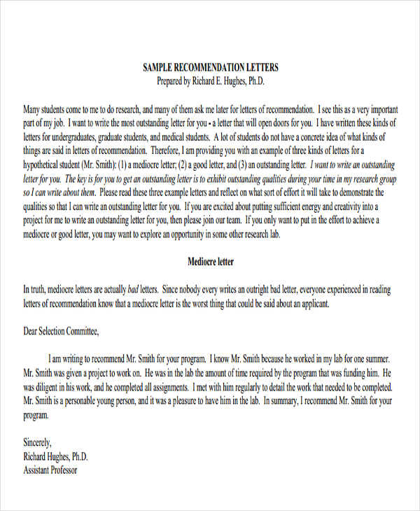 work performance recommendation letter