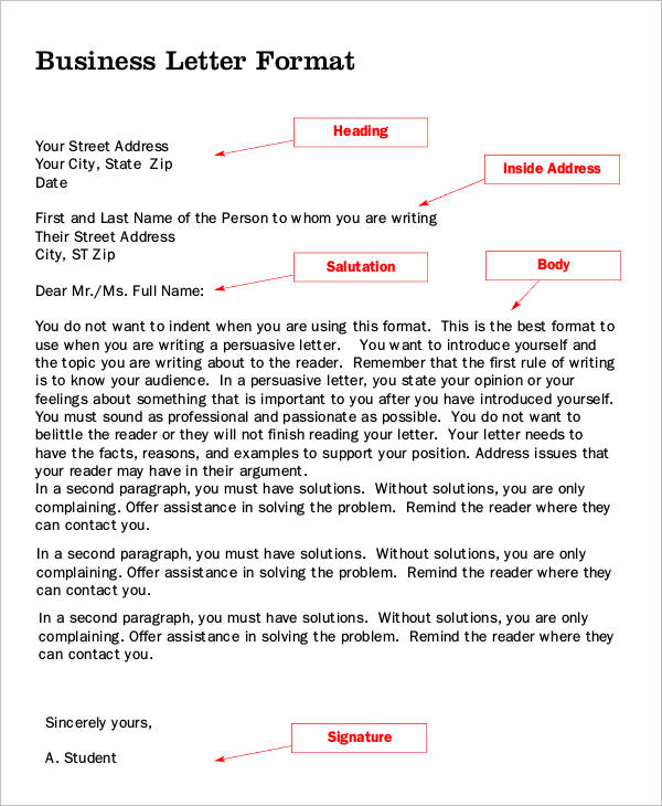 free printable business letter format