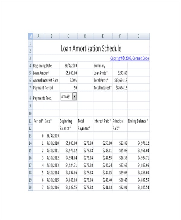 annual loan amortization schedule