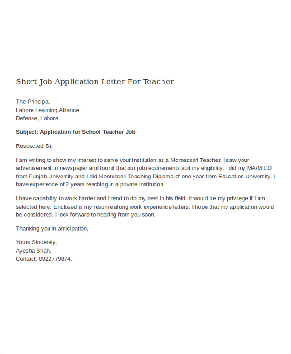 20+ Job Application Letter for Teacher Templates - PDF, DOC