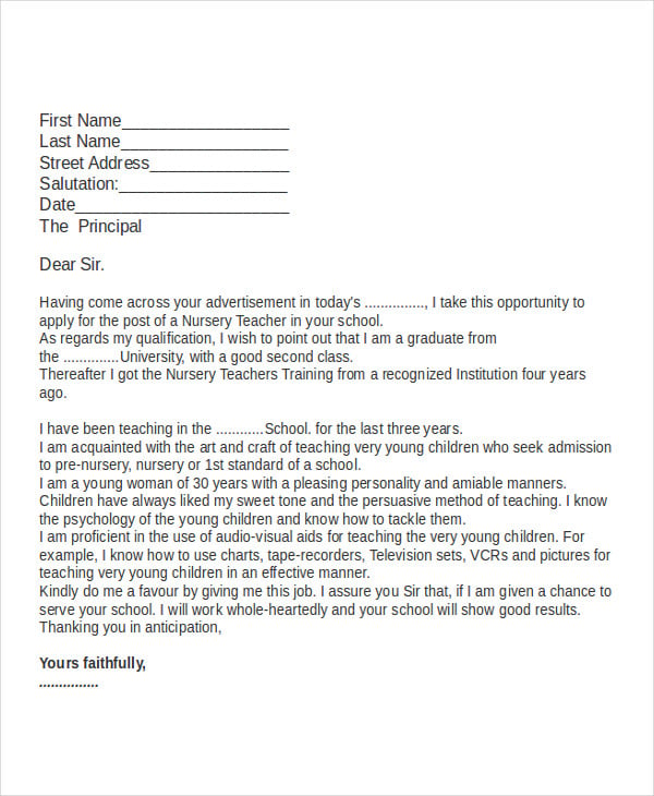 job application letter for teacher templates 10 free