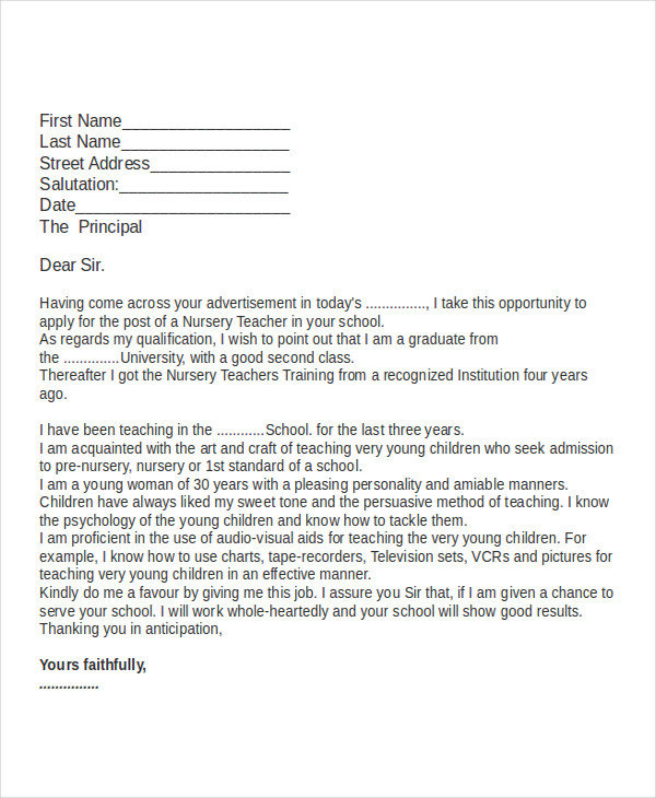 12+ Job Application Letter for Teacher Templates - PDF ...