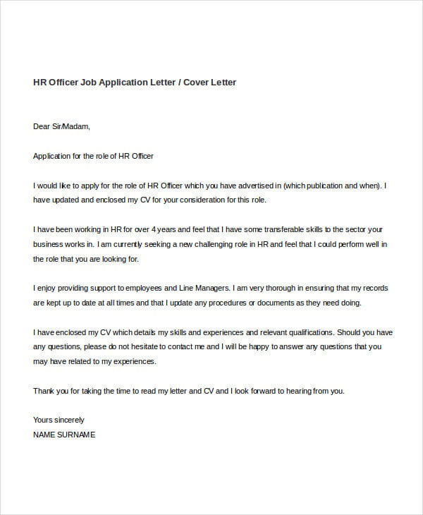 application letter about hrm