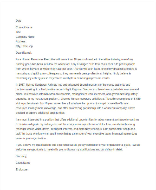 hr executive job application letter