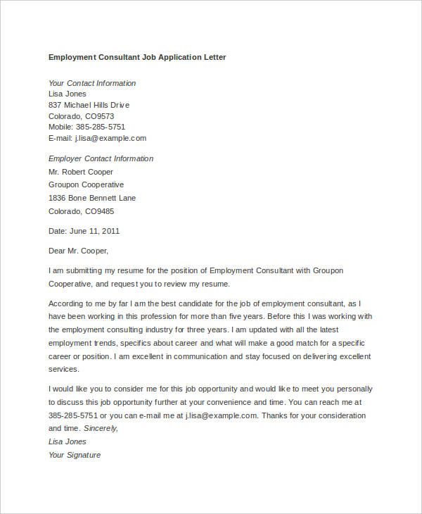 10+ Job Application Letter Templates for Employment - PDF ...