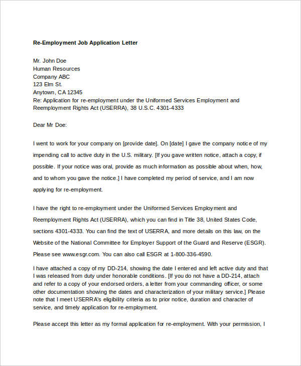 10 Job Application Letter Templates For Employment Pdf Doc Free Premium Templates