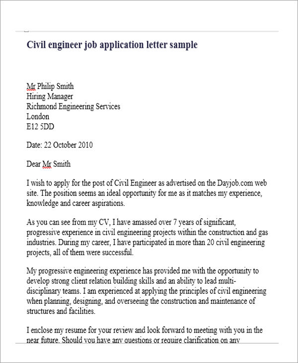 Application Letter As Engineer - Mechanical Engineer Cover ...