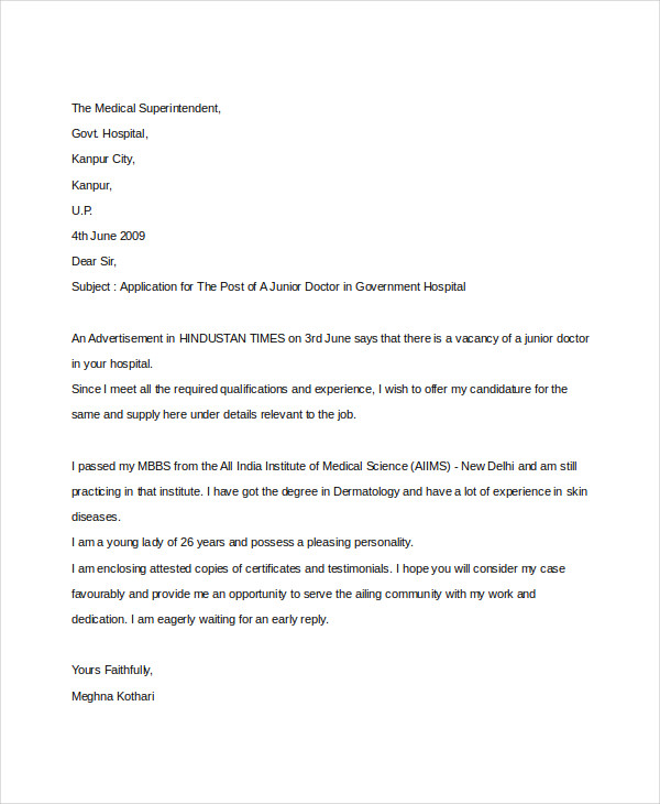 11+ Job Application Letters for Doctor - PDF, DOC, Apple Pages