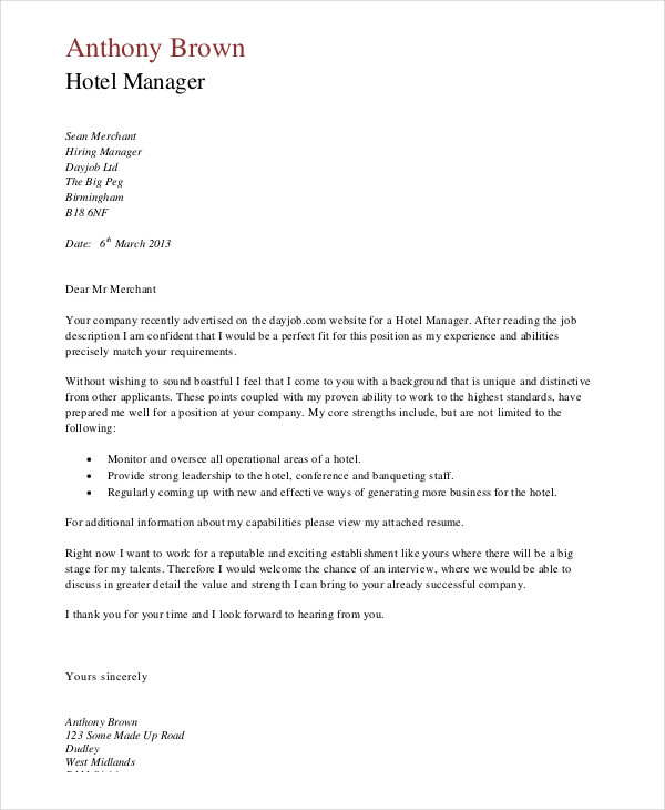 application letter hotel housekeeping