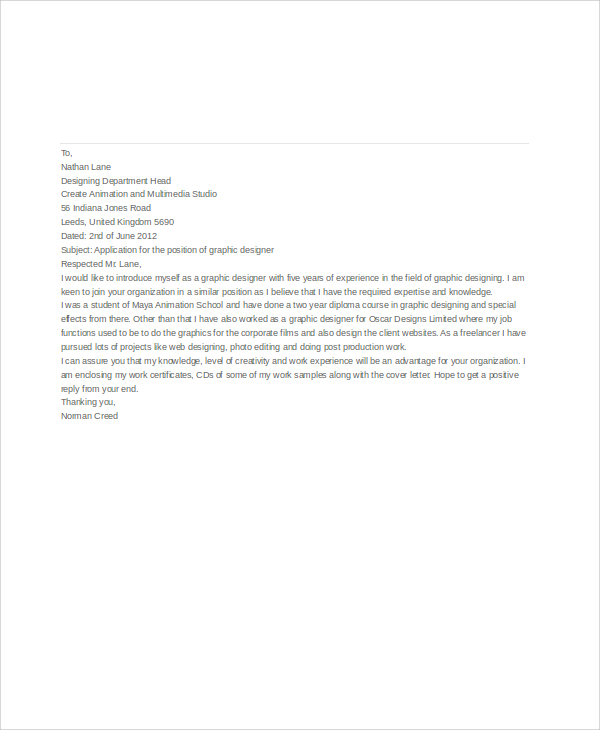 job application letter designer