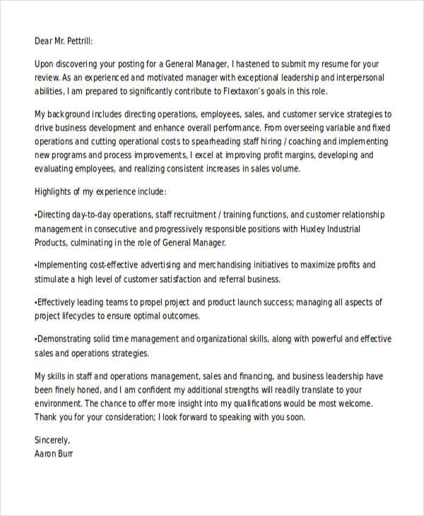 example of business manager application letter