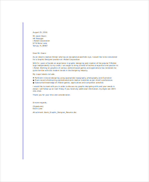 experienced graphic designer job application letter