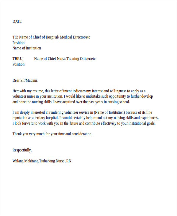 nurse trainee job application letter