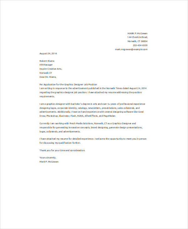 graphic designer job application letter format