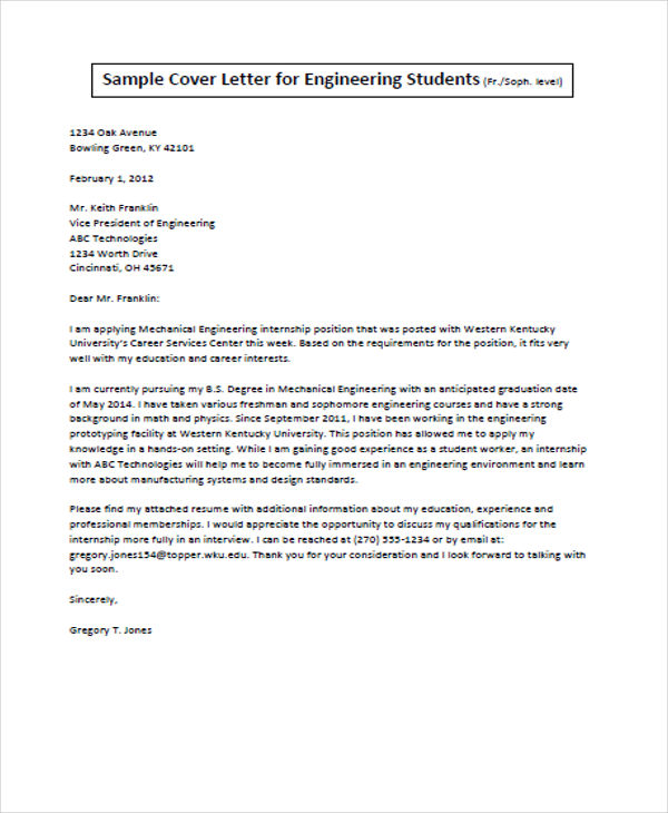 job application letter engineer