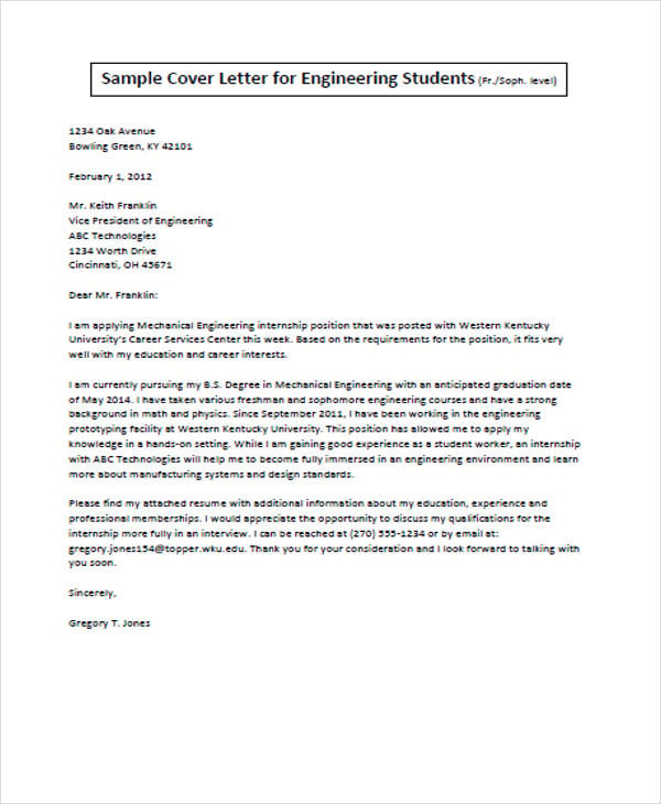sample of application letter for engineer