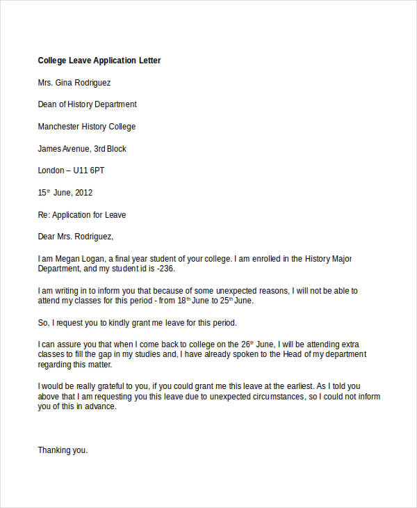 application letter to college hod