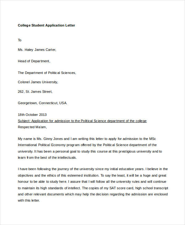 format of absence letter for college