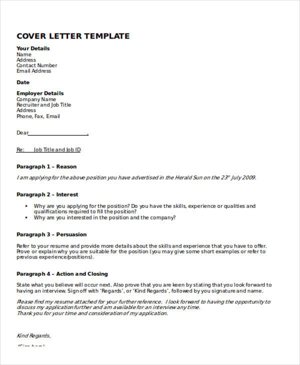10+ Cover Letter Templates and Examples Free Word, PDF Format Download