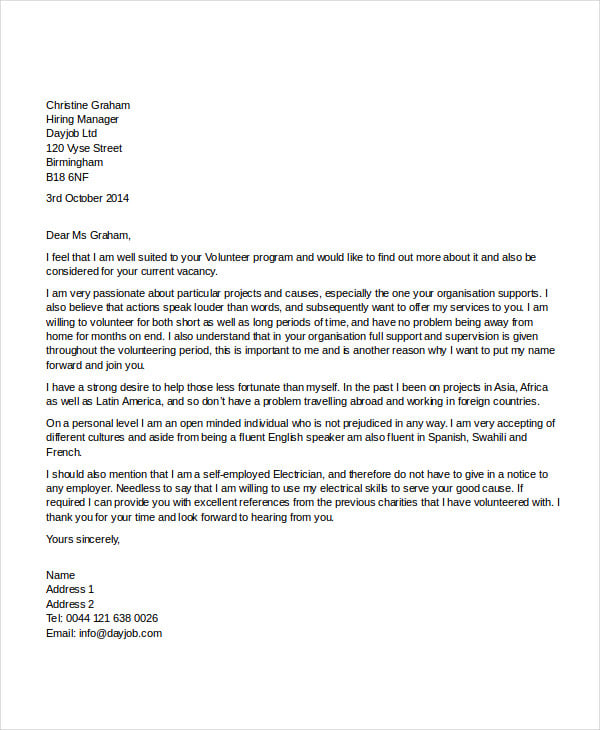 school application letter for volunteer teacher
