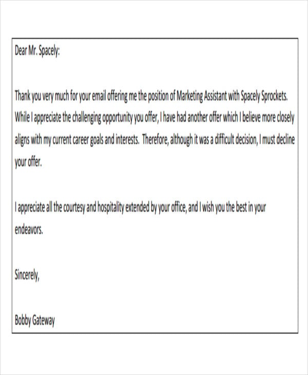 email job applicant rejection letter