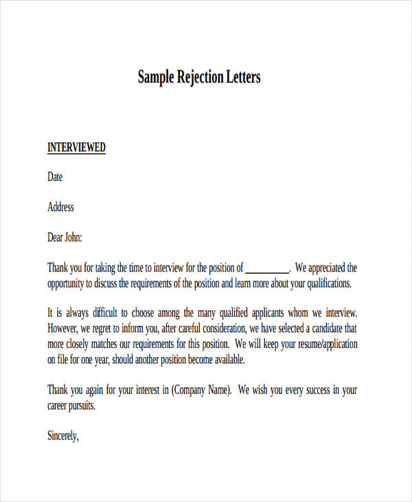 Sample Employment Rejection Letter After Interview from images.template.net