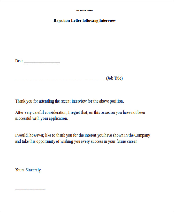 free job applicant rejection letter