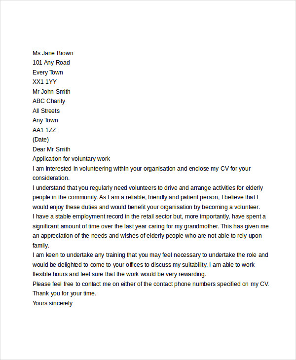 sample of a volunteer application letter