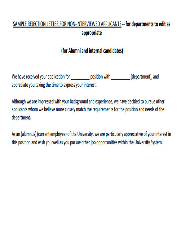 Rejecting Application 12+ Sample Job Applicant Rejection Letters in Google Docs | Word ...