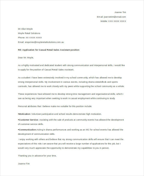 year 10 work experience application letter