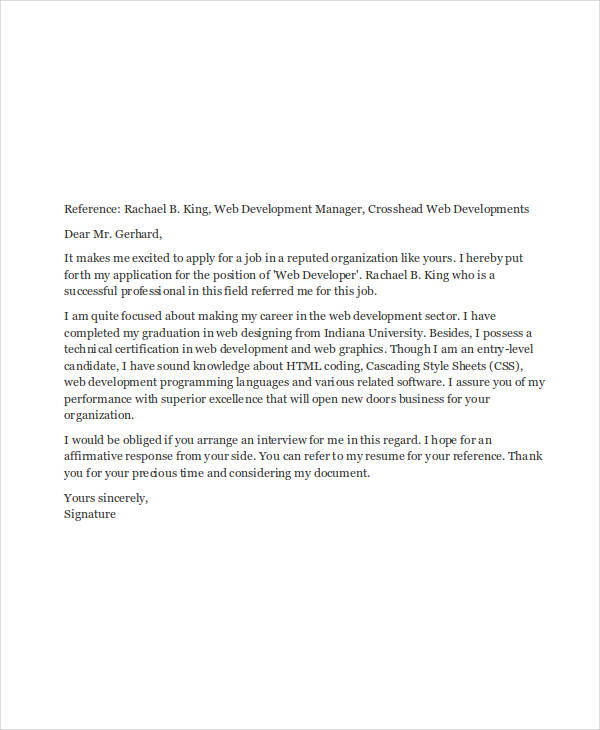 cover letter for web designing job