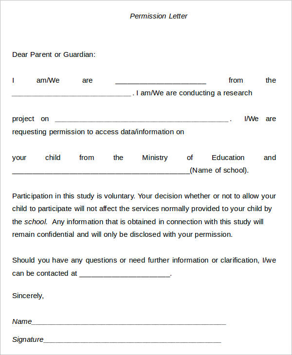 permission letter template for kids