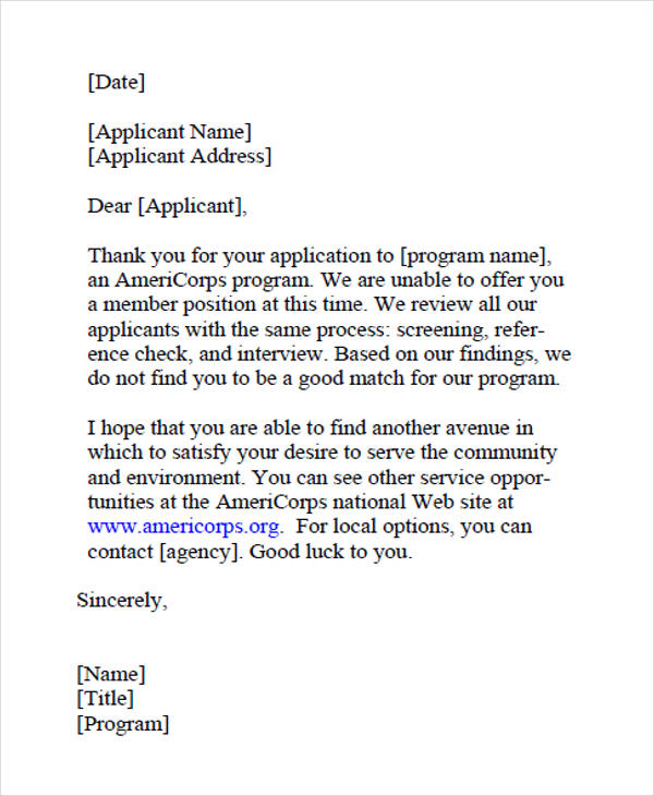 9+ Job Application Rejection Letters Templates for the ...