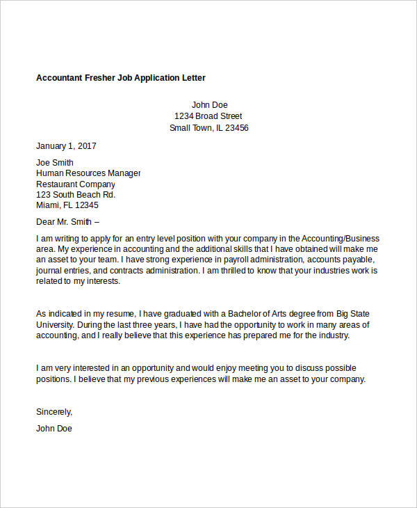application letter for a accounting job