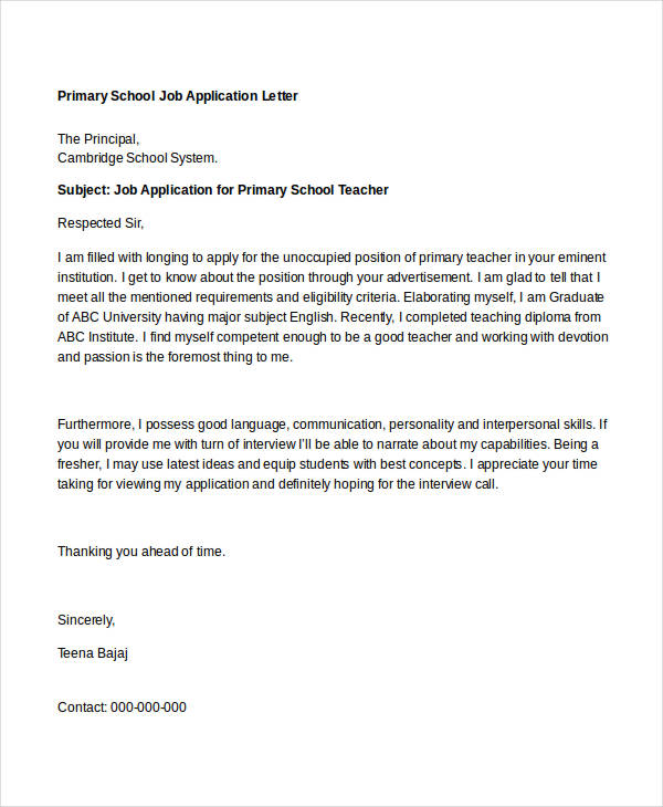 how to write application letter for school work