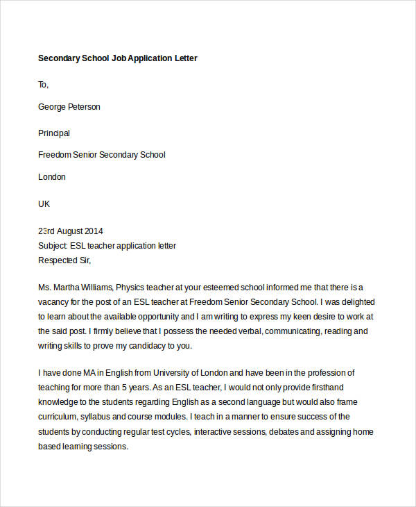 How To Write Application Letter For School Job